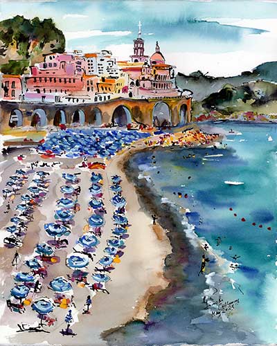 Amalfi Coast Italy Atrani Beach Watercolors and ink