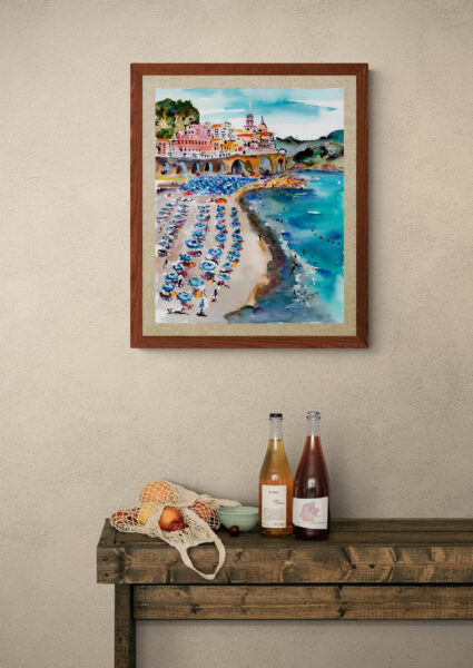Amalfi Coast Italy Atrani Beach Watercolors and ink - Image 6