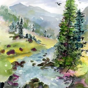 Alone In The Valley Watercolor Landscape