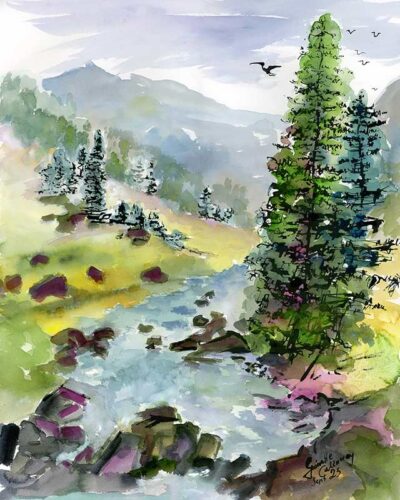 Alone In The Valley Watercolor Landscape