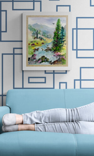 Alone In The Valley Watercolor Landscape true size wall display