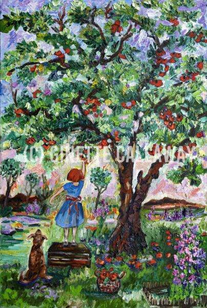 Leora in the Garden with Ollie. Grandma's Apple Tree - Image 6