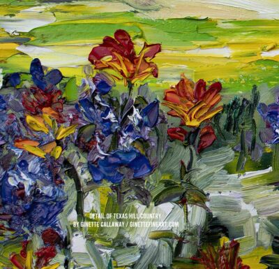 Texas Hill Country Sun and Blue Bonnets Oil On Canvas Detail
