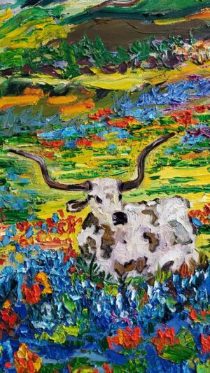 Texas Hill Country Bluebonnets Longhorn detail 4