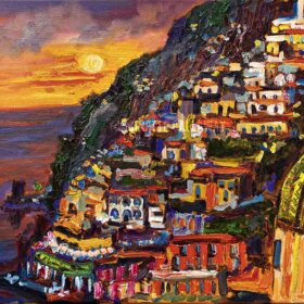 Italian Art Positano Sunset Fresh off my easel SALE M