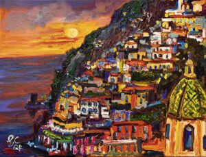 Italian Art Positano Sunset Fresh off my easel SALE M