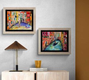 Venice in Vibrant Hues Small Paintings of Italy with another same size painting