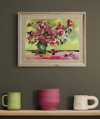 Whispers of Van Gogh’s Garden Contemporary Floral Still Life with Roses True Size