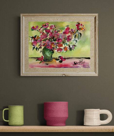 Whispers of Van Gogh’s Garden Contemporary Floral Still Life with Roses True Size
