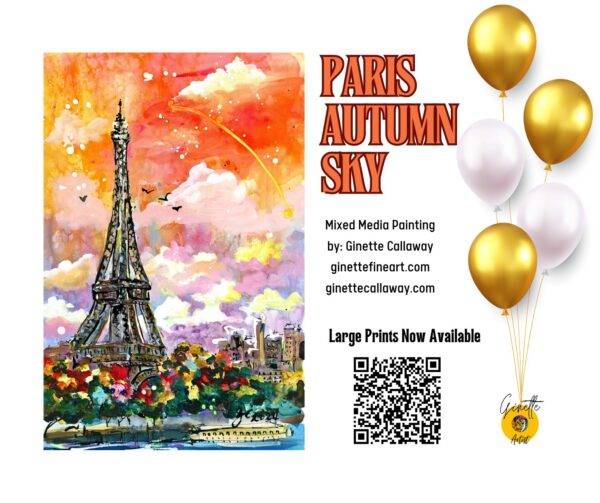 Autumn Sky Over Paris Mixed Media Watercolors and Ink