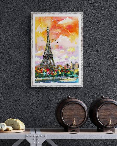 Autumn Sky Over Paris Mixed Media Watercolors and Ink - Image 4
