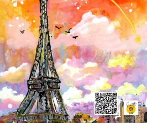 Autumn Sky Over Paris Mixed Media Watercolors and Ink detail