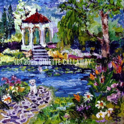 Dreaming of Summer Garden with pond and dog L