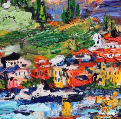 Regatta Along The Italian Riviera Expressive Panoramic Oil Painting Detail