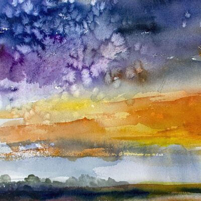 Minimalist Watercolor Landscape Wetland Sunset detail