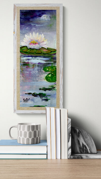 Moon Magic over the Lily Pond Watercolors