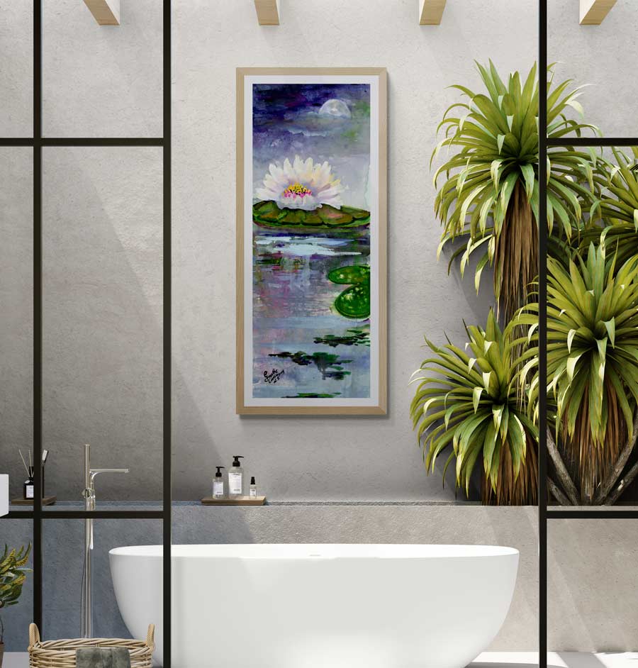 Moon Magic over the Lily Pond Watercolors Large Prints