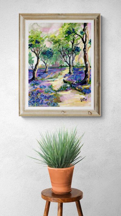 Bluebell Forest A Walk in Peace Watercolors wall example true size
