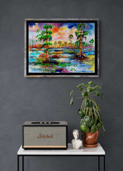 Florida Wetland Sunset Vibrant Watercolors