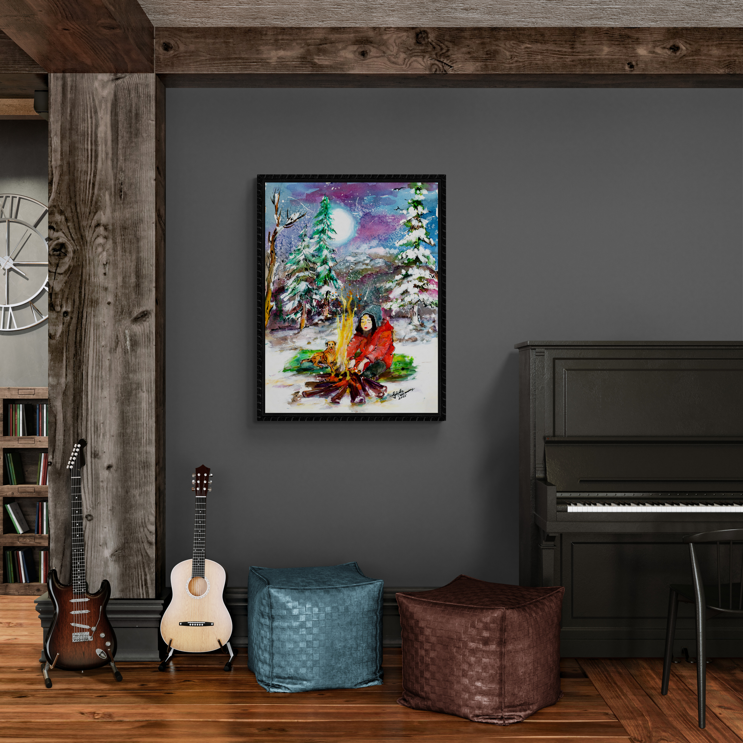 Winter Camping Self Portrait Thinking Time Alone In The Forest with Good Boy Large Prints